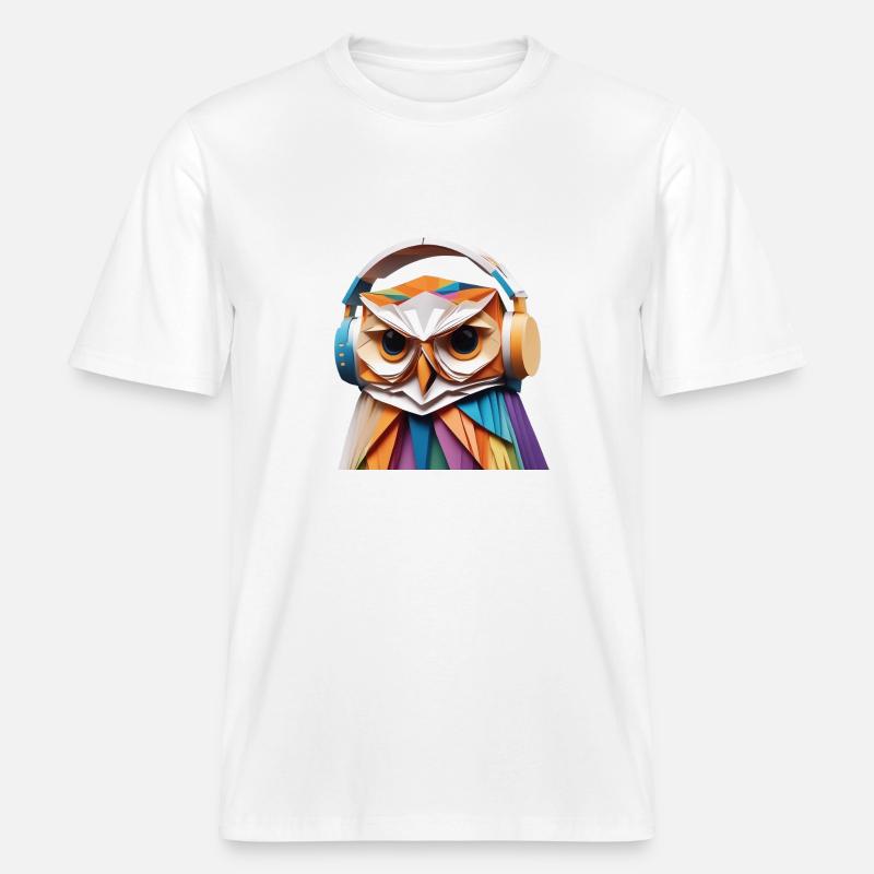 Coole Eule mit Kopfhörer -  RELAXED FIT Unisex Organic T-Shirt - Weiß