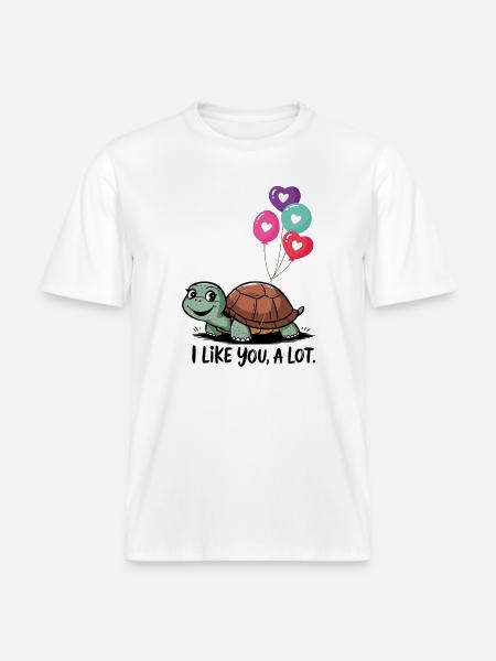 Turtle with Heart Balloons - RELAXED FIT Unisex Organic T-Shirt - white