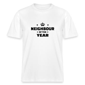 Nachbar / Nachbarschaft / Nachbarin / Haus -  RELAXED FIT Unisex Organic T-Shirt - Weiß - Vorne - Alina (178cm) & Michal (187cm)