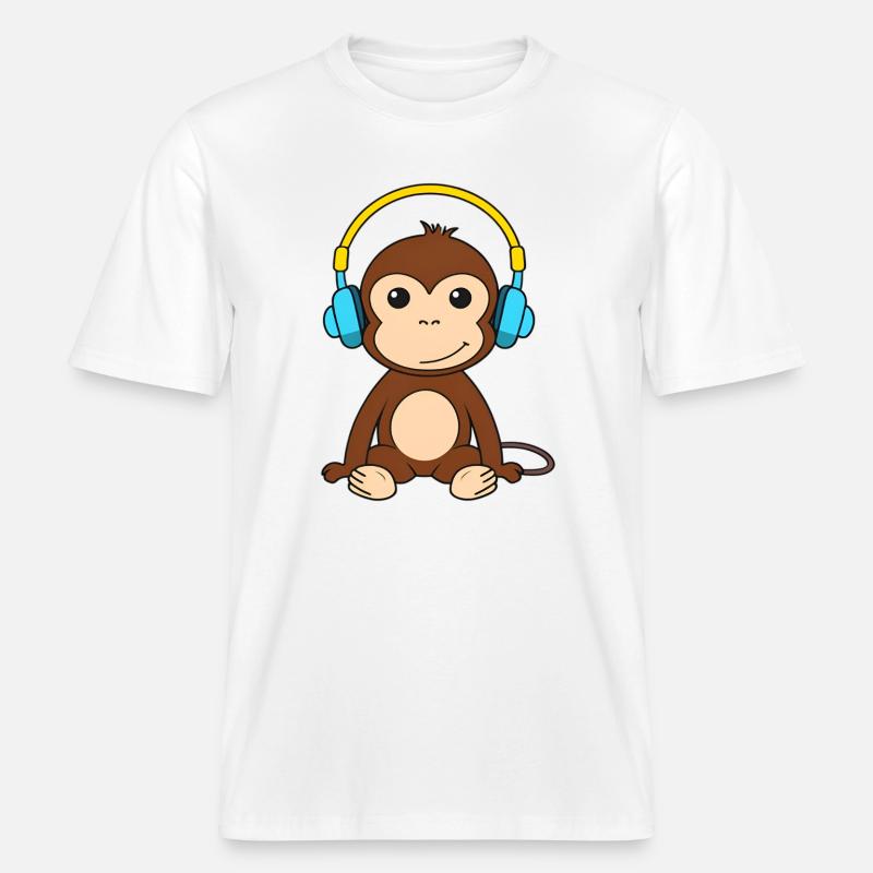 Singe mignon avec conception de casque -  T-shirt unisexe RELAXED FIT en coton bio - blanc