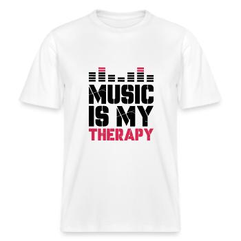 music is my therapy -  RELAXED FIT Unisex Organic T-Shirt - Weiß - Vorne - Alina (178cm) & Michal (187cm)