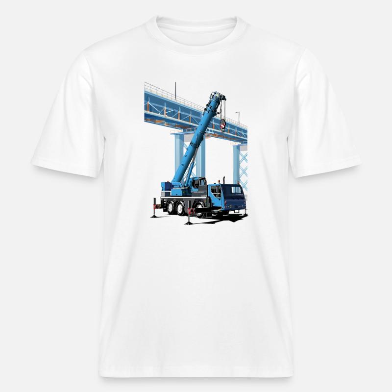 Mobile crane assembles bridge sections -  RELAXED FIT Unisex Organic T-Shirt - white