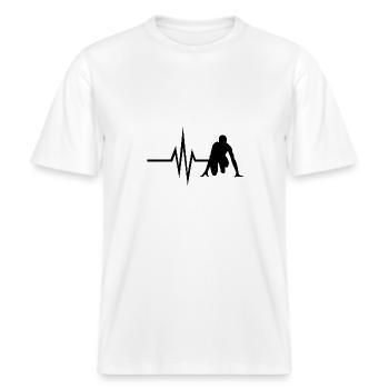 My heart beats for Running - Sprint Jogging Fit -  RELAXED FIT Unisex Organic T-Shirt - white - Front - Alina (178cm) & Michal (187cm)