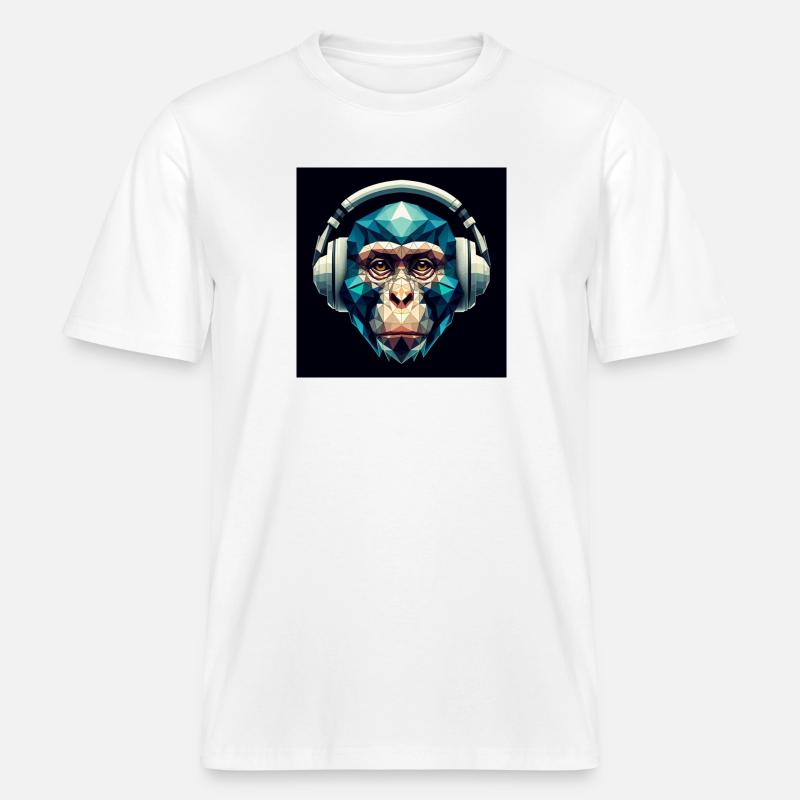 Ein Affe mit Kopfhörer im Polygon-Stil -  RELAXED FIT Unisex Organic T-Shirt - Weiß