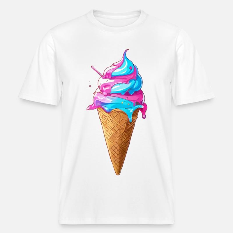 Lecker Eiscreme | Synthwave Eistüte -  RELAXED FIT Unisex Organic T-Shirt - Weiß