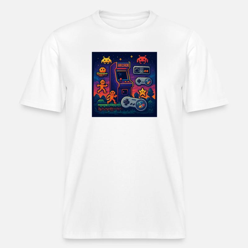 Conception de jeu d’arcade Pixel rétro -  T-shirt unisexe RELAXED FIT en coton bio - blanc