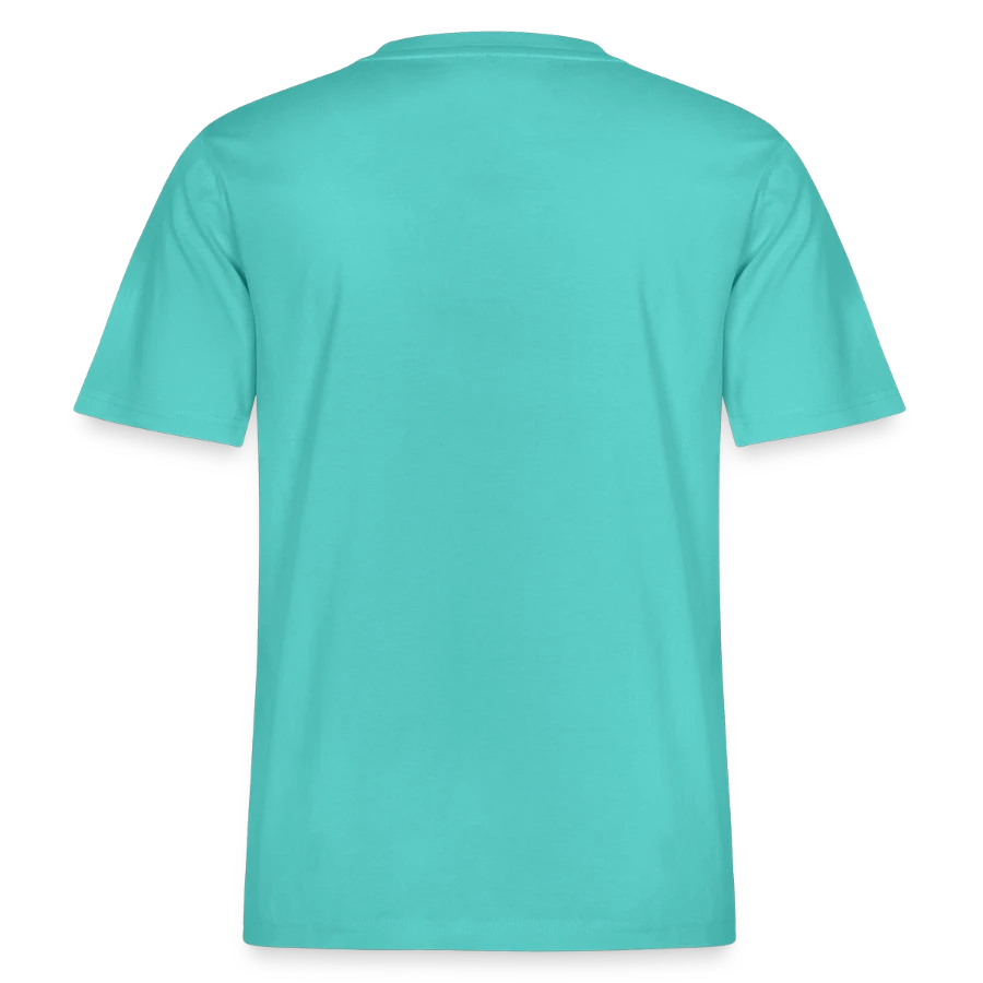 Pisa badge on a  relaxed fit unisex organic t-shirt, pool blue, back
