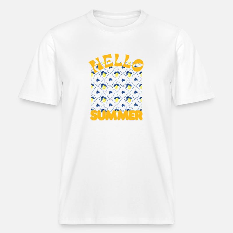 Hello Summer Lemon Pattern - RELAXED FIT Unisex Organic T-Shirt - white