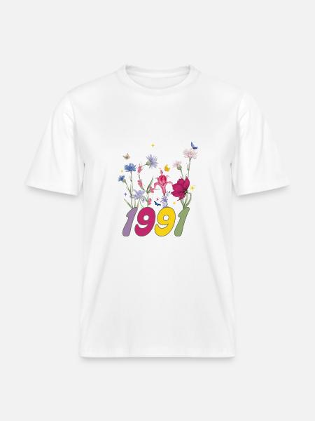 Year of birth 1991 wildflowers - RELAXED FIT Unisex Organic T-Shirt - white