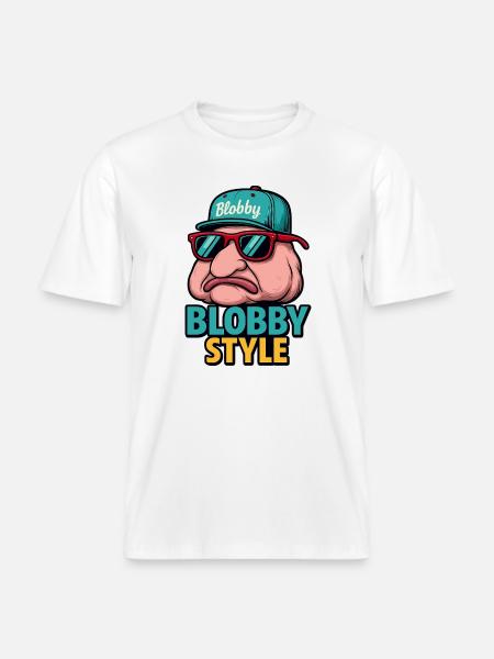 Blobby Style Cartoon Tee - RELAXED FIT Unisex Organic T-Shirt - white