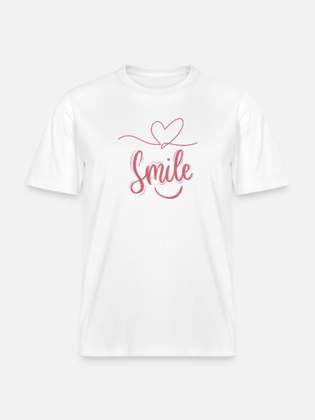 Smile Heart Font Pink - RELAXED FIT Unisex Organic T-Shirt - white