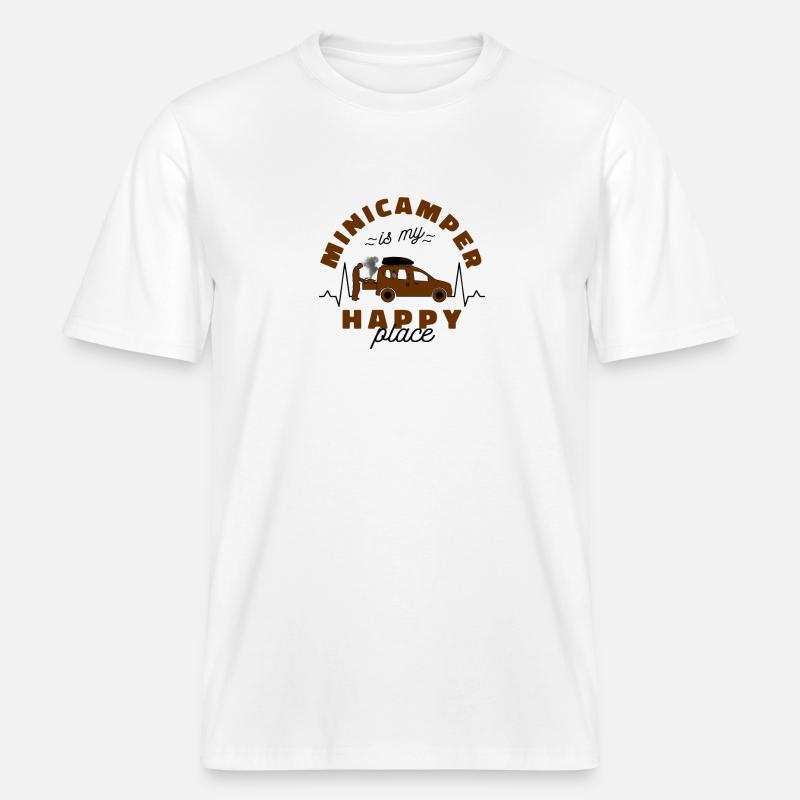 Minicamper Happy Camping-Camper Microcamper -  T-shirt unisexe RELAXED FIT en coton bio - blanc