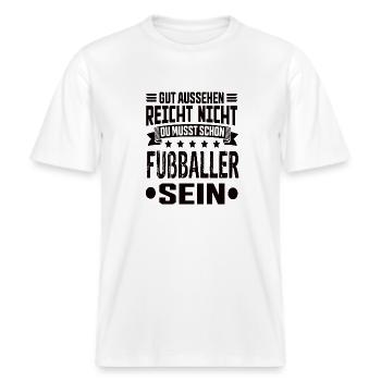 Fußball Fußballer Fußballmannschaft Fußballspiel -  RELAXED FIT Unisex Organic T-Shirt - Weiß - Vorne - Alina (178cm) & Michal (187cm)