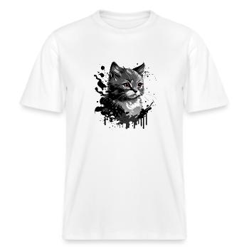 kleines Kätzchen, junge Katze -  RELAXED FIT Unisex Organic T-Shirt - Weiß - Vorne - Alina (178cm) & Michal (187cm)