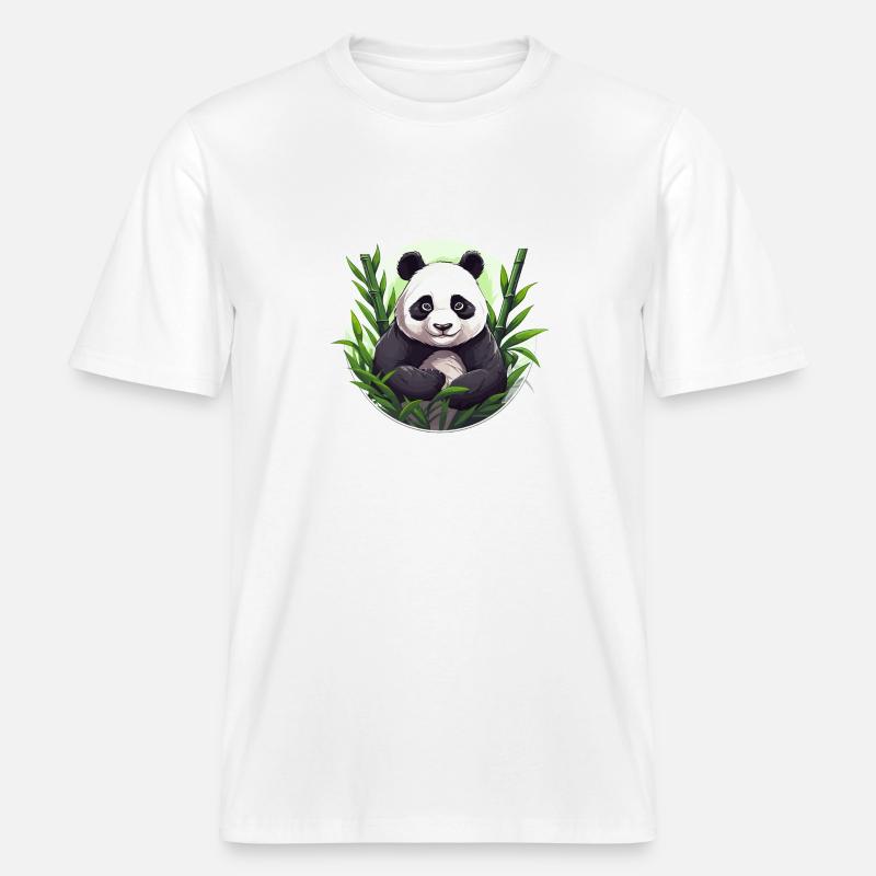 Panda géant avec bambou - T-shirt unisexe RELAXED FIT en coton bio - blanc