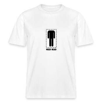 Drôle Besoin de tête Blague Homme sans tête Gag Humour -  T-shirt unisexe RELAXED FIT en coton bio - blanc - Devant - Alina (178cm) & Michal (187cm)
