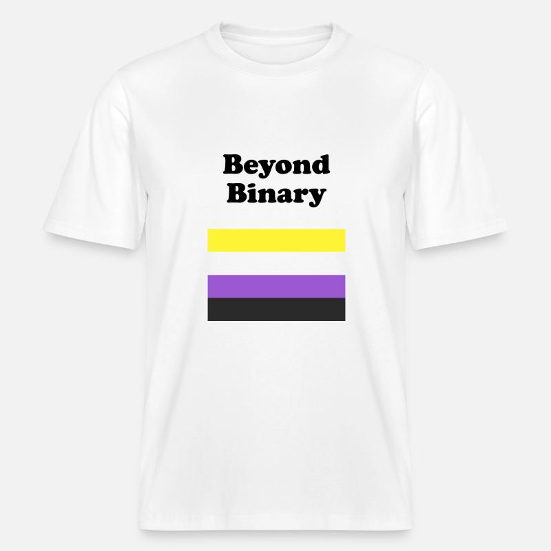 Non Binary Flag Beyond Binary -  RELAXED FIT Unisex Organic T-Shirt - white