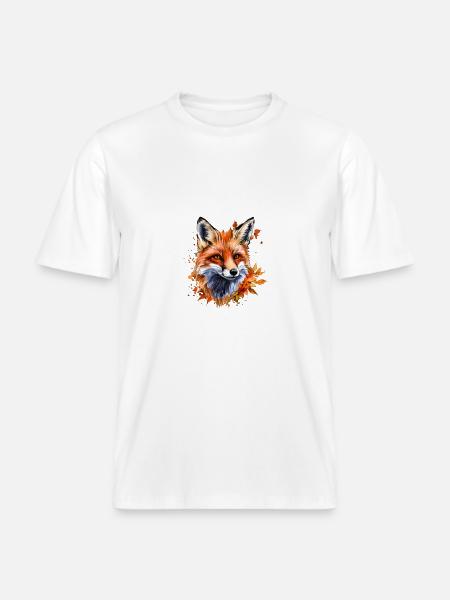 Herbst-Aquarell-Fuchs -  RELAXED FIT Unisex Organic T-Shirt - Weiß