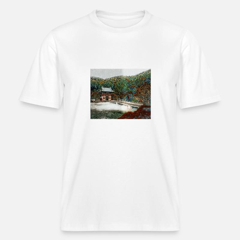 Temple dans la forêt - T-shirt unisexe RELAXED FIT en coton bio - blanc