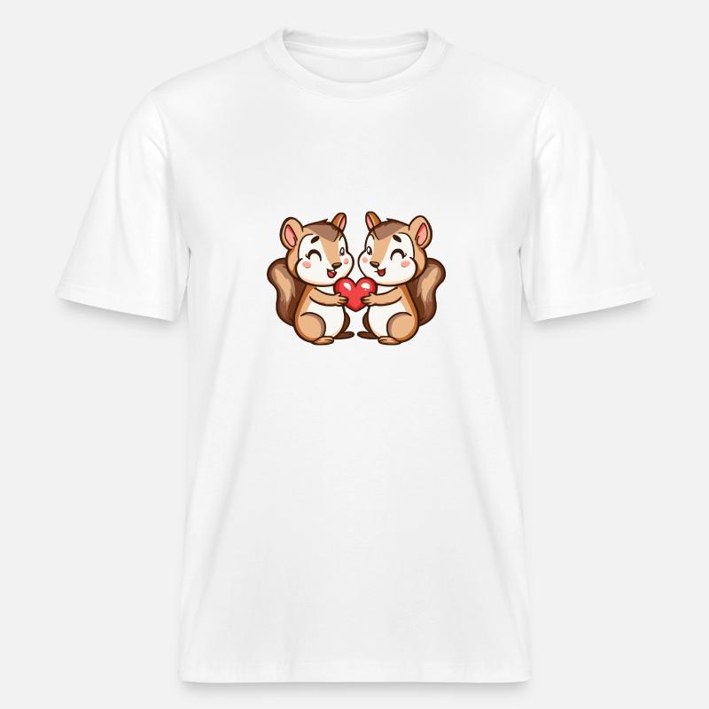 Eichhörnchen Comic Paar Liebe -  RELAXED FIT Unisex Organic T-Shirt - Weiß