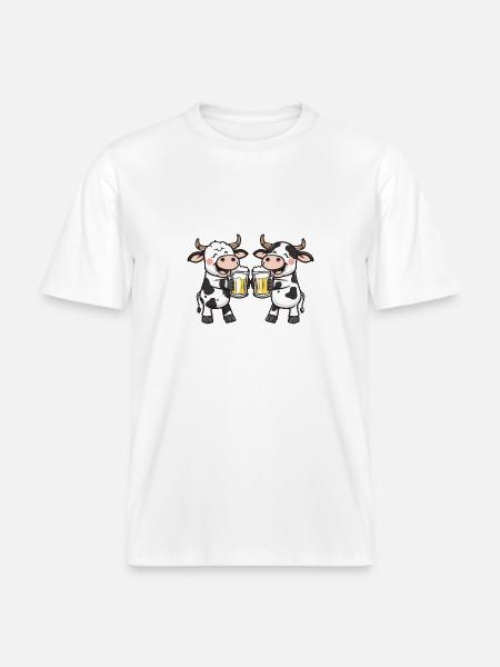 Cow Comic Beer Funny Booze - RELAXED FIT Unisex Organic T-Shirt - white