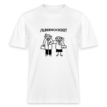 Siilberhochzeit Paar -  RELAXED FIT Unisex Organic T-Shirt - Weiß - Vorne - Alina (178cm) & Michal (187cm)