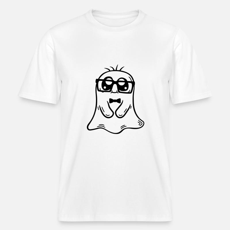 Friendly Nerd Ghost Comic -  RELAXED FIT Unisex Organic T-Shirt - white