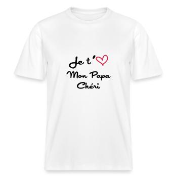 J'aime mon Papa / Fête des Pères / Naissance Bébé -  RELAXED FIT Unisex Organic T-Shirt - white - Front - Alina (178cm) & Michal (187cm)