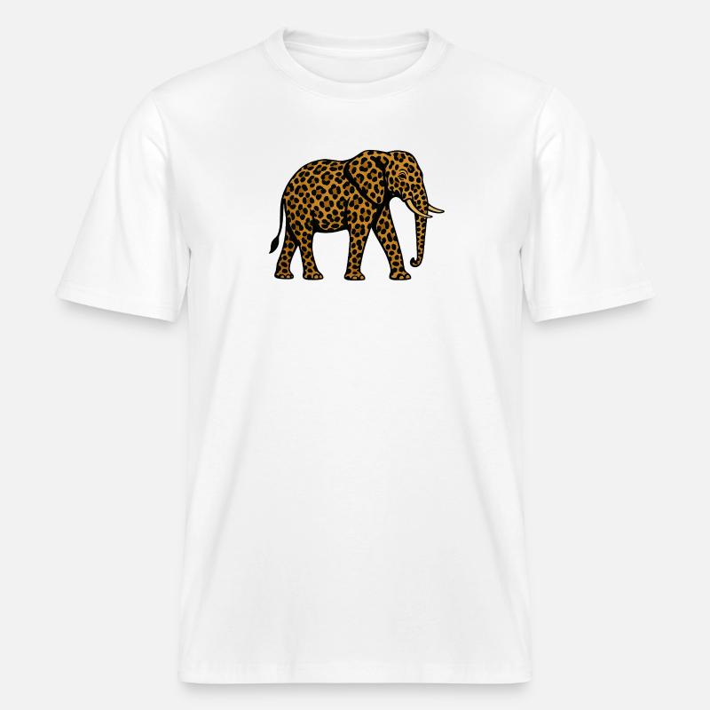 Leopard Elephant Pattern -  RELAXED FIT Unisex Organic T-Shirt - white