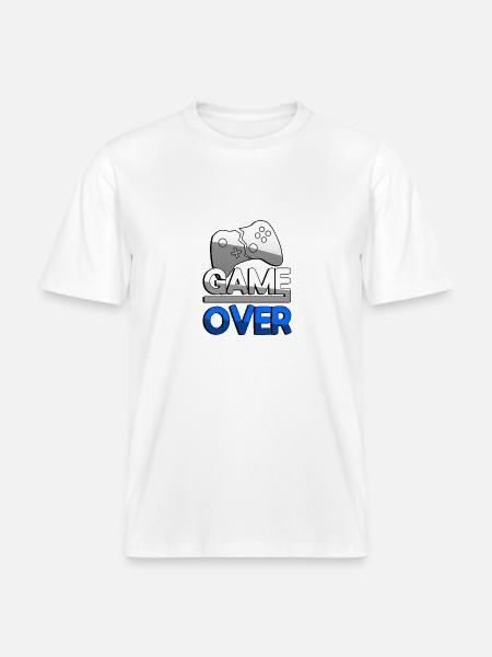 GAME OVER (Blue) + Controller - Gaming -  RELAXED FIT Unisex Organic T-Shirt - white