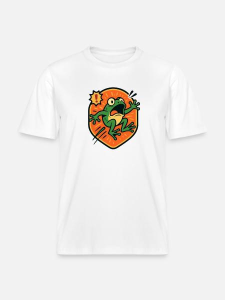 Panic Frog badge - RELAXED FIT Unisex Organic T-Shirt - white