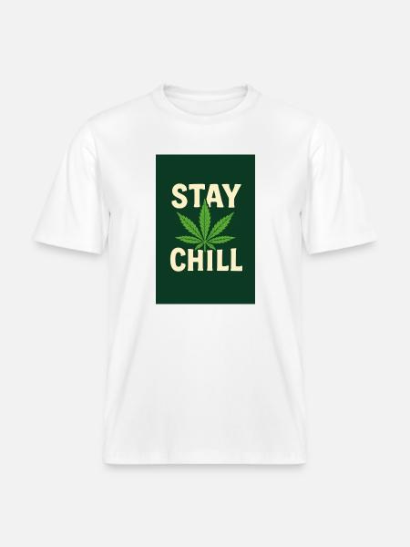 Stay Chill Cannabis Leaf -  RELAXED FIT Unisex Organic T-Shirt - white