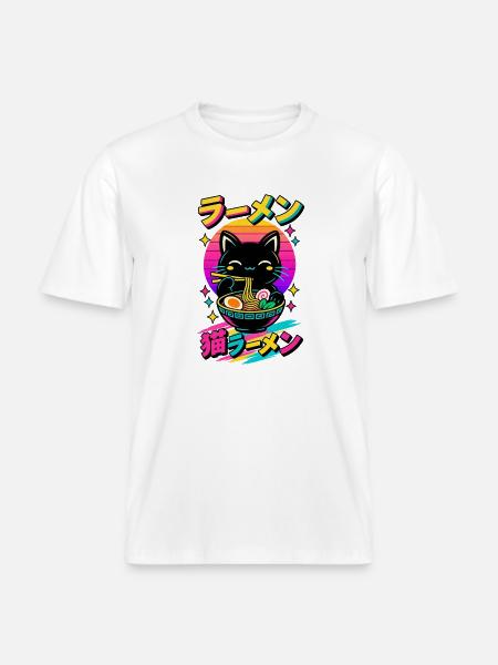 Kawaii Katzen Ramen Anime - RELAXED FIT Unisex Organic T-Shirt - Weiß