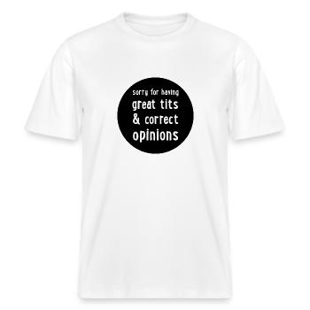 Great Opinions -  RELAXED FIT Unisex Organic T-Shirt - white - Front - Alina (178cm) & Michal (187cm)