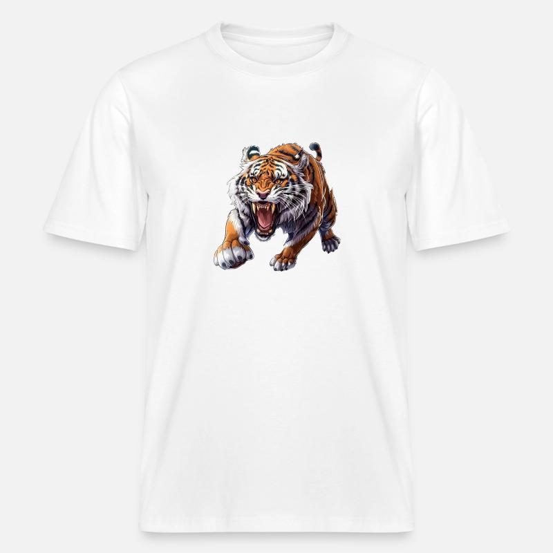 Stolzer Tiger Im Angriffsmodus -  RELAXED FIT Unisex Organic T-Shirt - Weiß