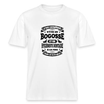 BOGOSSE ET HYGIÉNISTE DENTAIRE -  T-shirt unisexe RELAXED FIT en coton bio - blanc - Devant - Alina (178cm) & Michal (187cm)