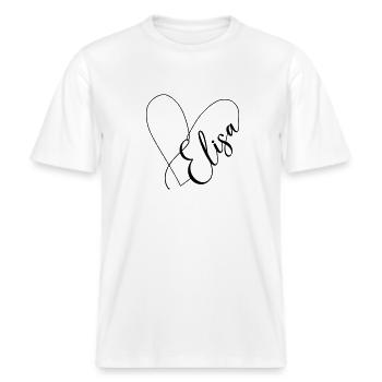 Elisa Name Heart Line -  RELAXED FIT Unisex Organic T-Shirt - white - Front - Alina (178cm) & Michal (187cm)