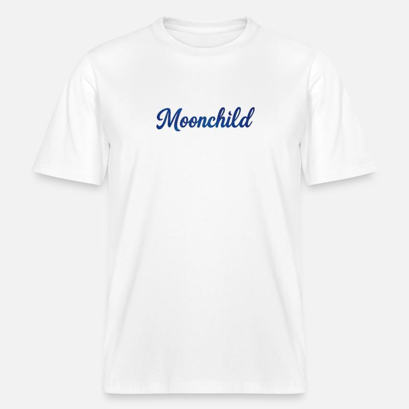 Moonchild Blue Script – Style de nuit -  T-shirt unisexe RELAXED FIT en coton bio - blanc