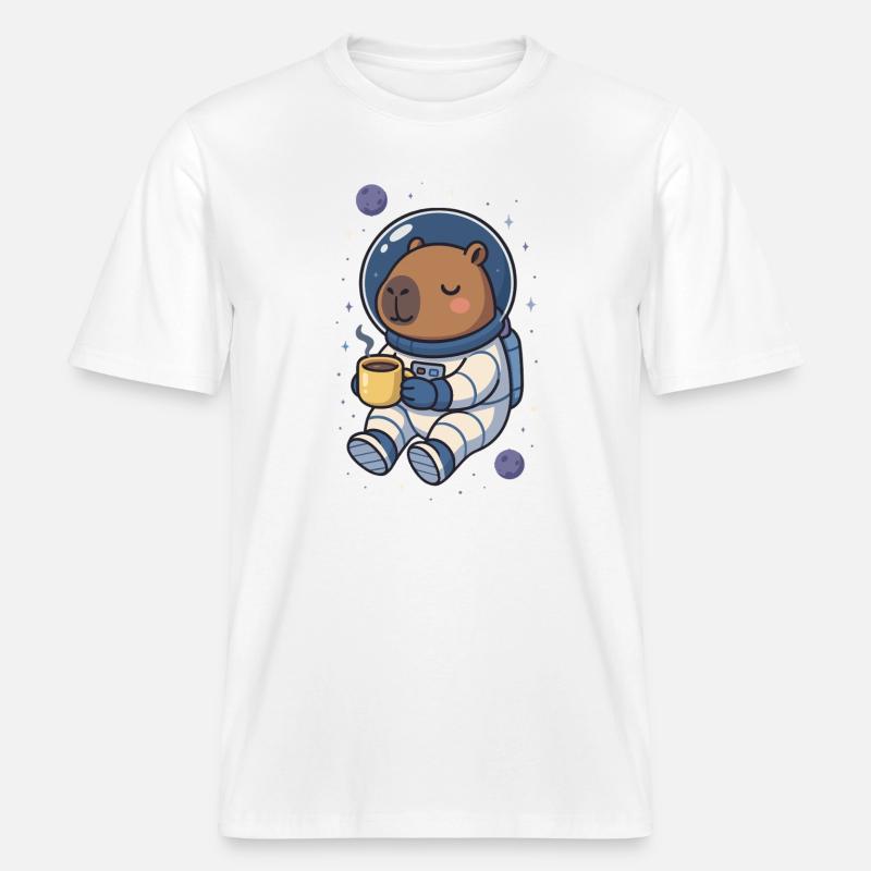 Capybara Astronaute – Café dans l’espace ☕🪐 - T-shirt unisexe RELAXED FIT en coton bio - blanc