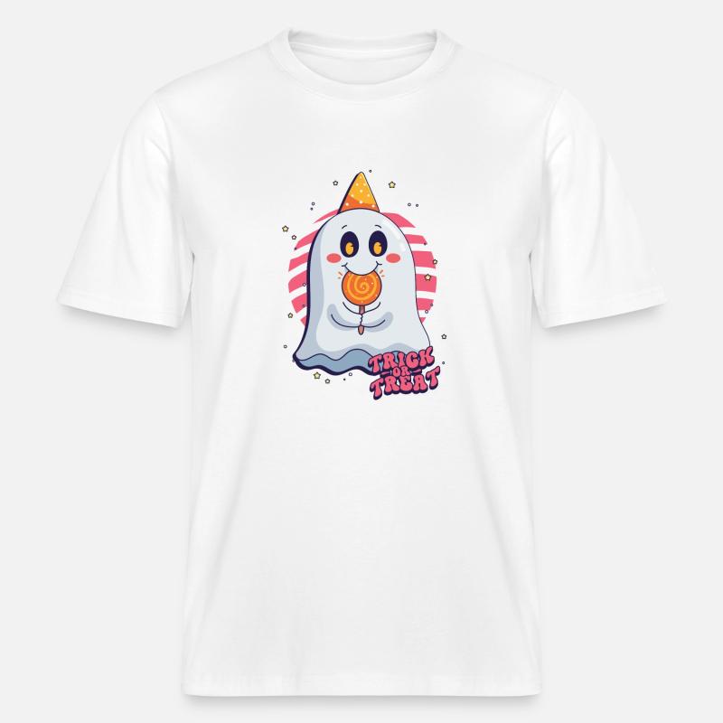 Süsses oder Saures Halloween Geist -  RELAXED FIT Unisex Organic T-Shirt - Weiß