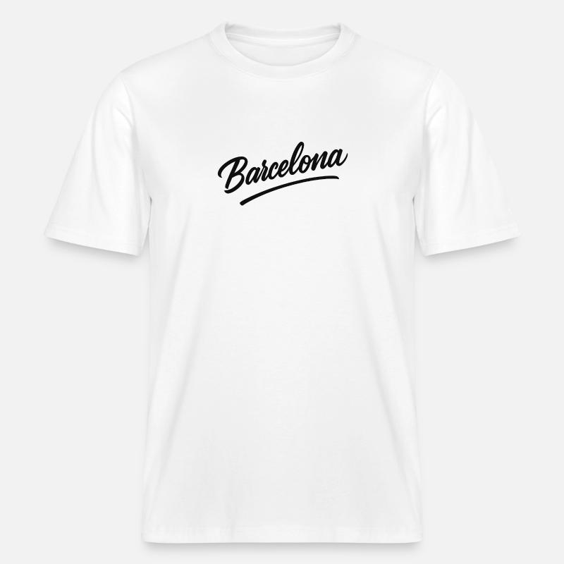 Script Barcelone avec ligne d’arc -  T-shirt unisexe RELAXED FIT en coton bio - blanc