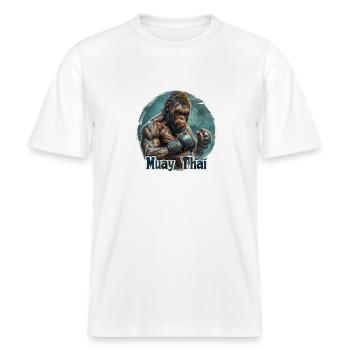 Muay Thai Exklusiv: unique Großstadt-Chic -  RELAXED FIT Unisex Organic T-Shirt - Weiß - Vorne - Alina (178cm) & Michal (187cm)