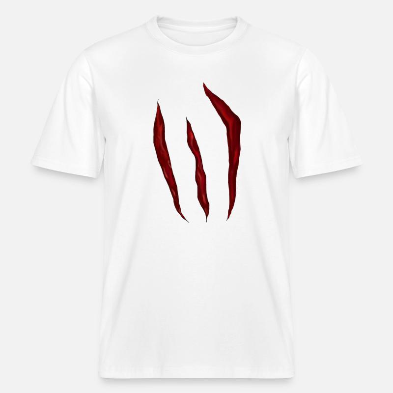 Blood-red scratch marks -  RELAXED FIT Unisex Organic T-Shirt - white