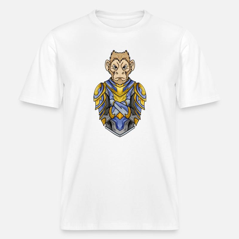 Knight Monkey with Armor Crusader - RELAXED FIT Unisex Organic T-Shirt - white