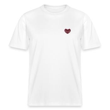 Mom Herz rot bestickt -  RELAXED FIT Unisex Organic T-Shirt - Weiß - Vorne - Alina (178cm) & Michal (187cm)