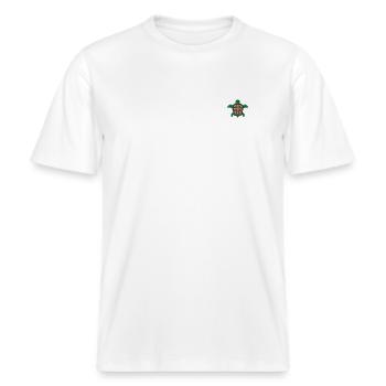 Schildkröte bestickt -  RELAXED FIT Unisex Organic T-Shirt - Weiß - Vorne - Alina (178cm) & Michal (187cm)