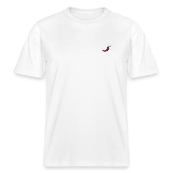 Chili bestickt -  RELAXED FIT Unisex Organic T-Shirt - Weiß - Vorne - Alina (178cm) & Michal (187cm)