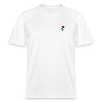 Blume bestickt -  RELAXED FIT Unisex Organic T-Shirt - Weiß - Vorne - Alina (178cm) & Michal (187cm)
