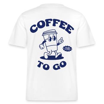 Coffee To Go Illustration Retro Rücken Logo 2023 -  RELAXED FIT Unisex Organic T-Shirt - Weiß - Hinten - Alina (178cm)
