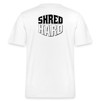 Shred Hard Snowboard Style -  RELAXED FIT Unisex Organic T-Shirt - white - Back - Alina (178cm)